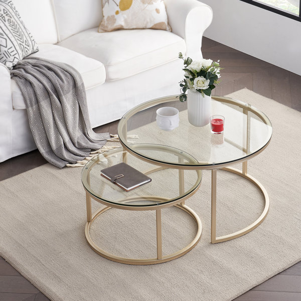 Everly Quinn Round Nesting Coffee Table Set Of 2, Modern Tempered Glass Coffee Tables For Living